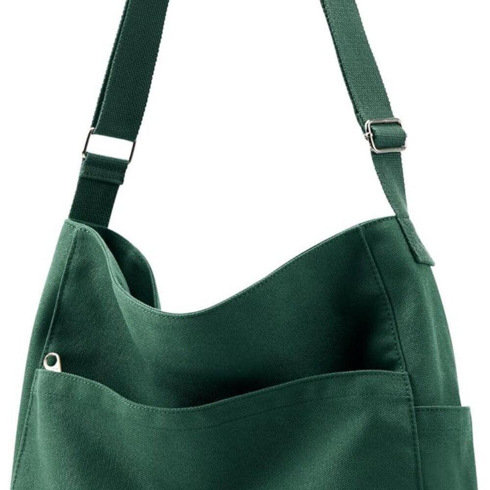 KALIDI Alpine Green Canvas Tote - Stylish Large Crossbody Bag for All Occasions